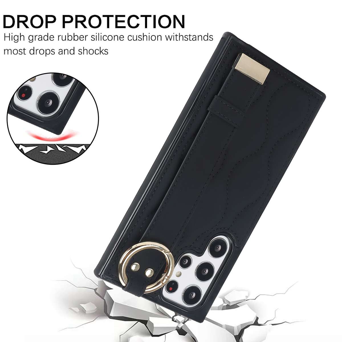 For Samsung Galaxy S22 Ultra Non-slip Full Coverage Ring PU Phone Case with Wristband(Brown)