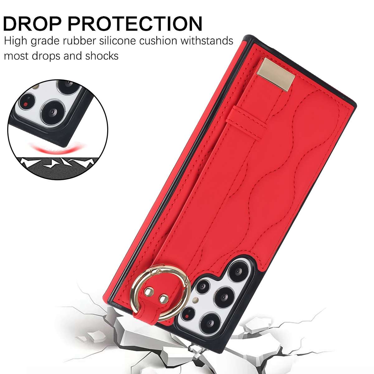 For Samsung Galaxy S22 Ultra Non-slip Full Coverage Ring PU Phone Case with Wristband(Brown)
