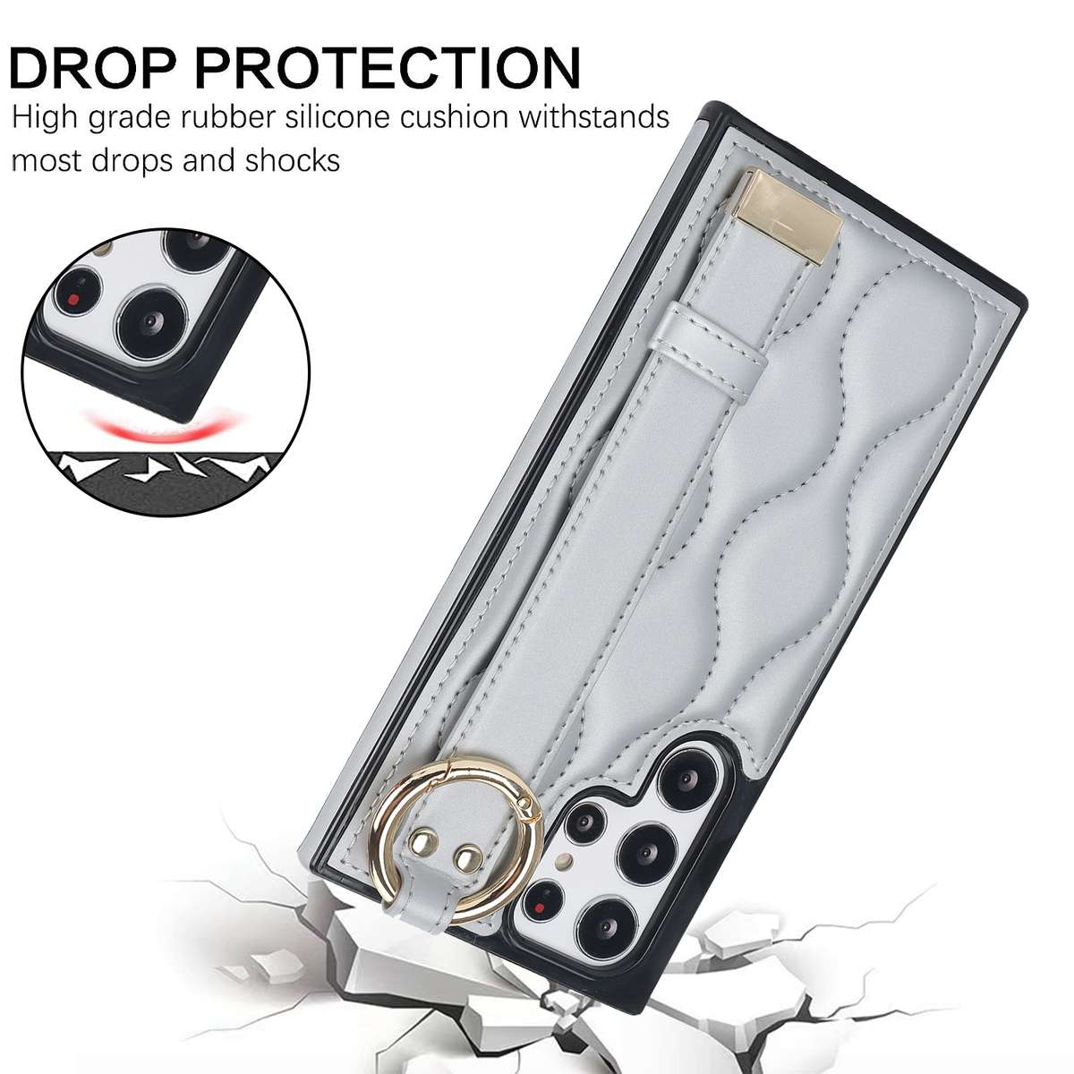 For Samsung Galaxy S22 Ultra Non-slip Full Coverage Ring PU Phone Case with Wristband(Brown)