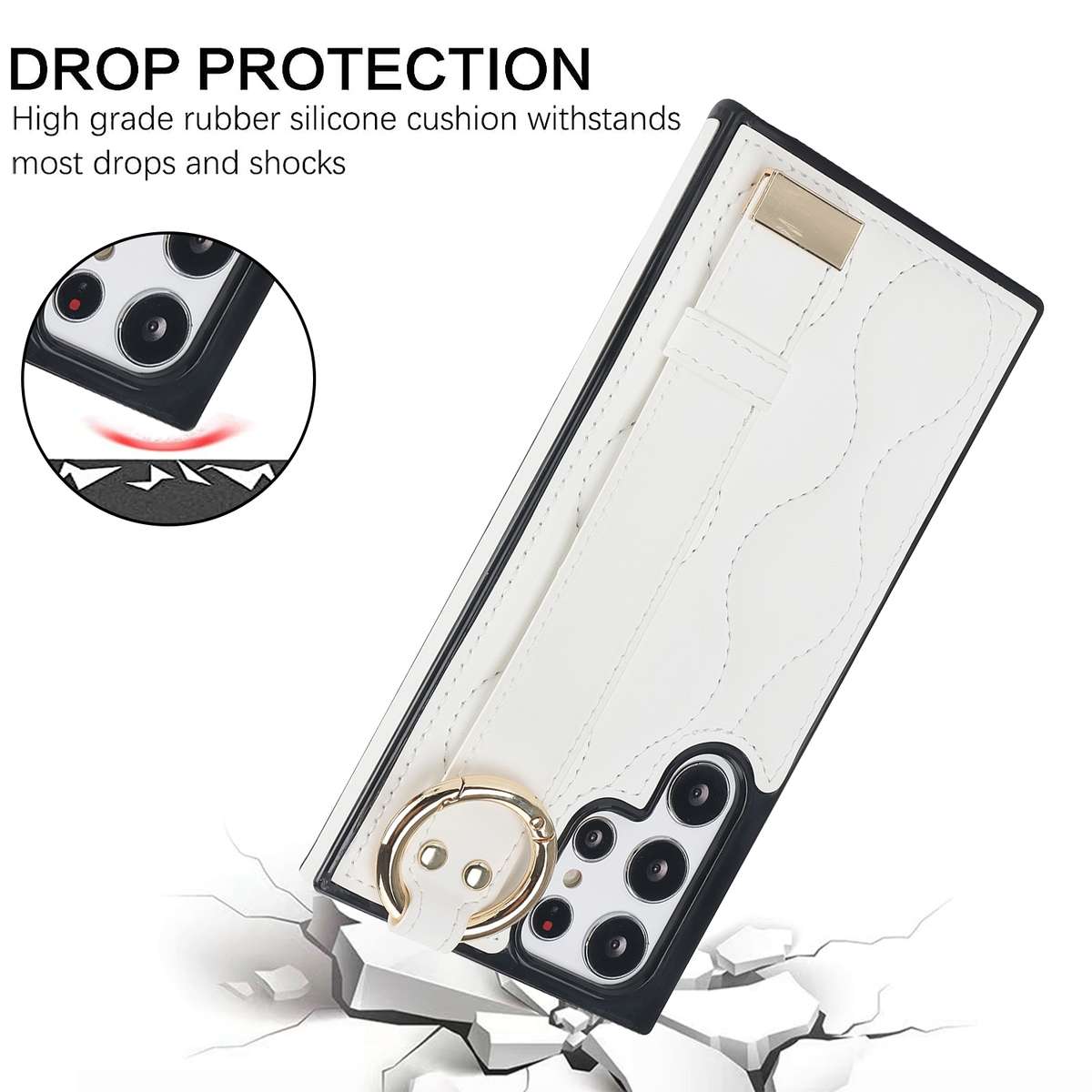 For Samsung Galaxy S22 Ultra Non-slip Full Coverage Ring PU Phone Case with Wristband(Brown)