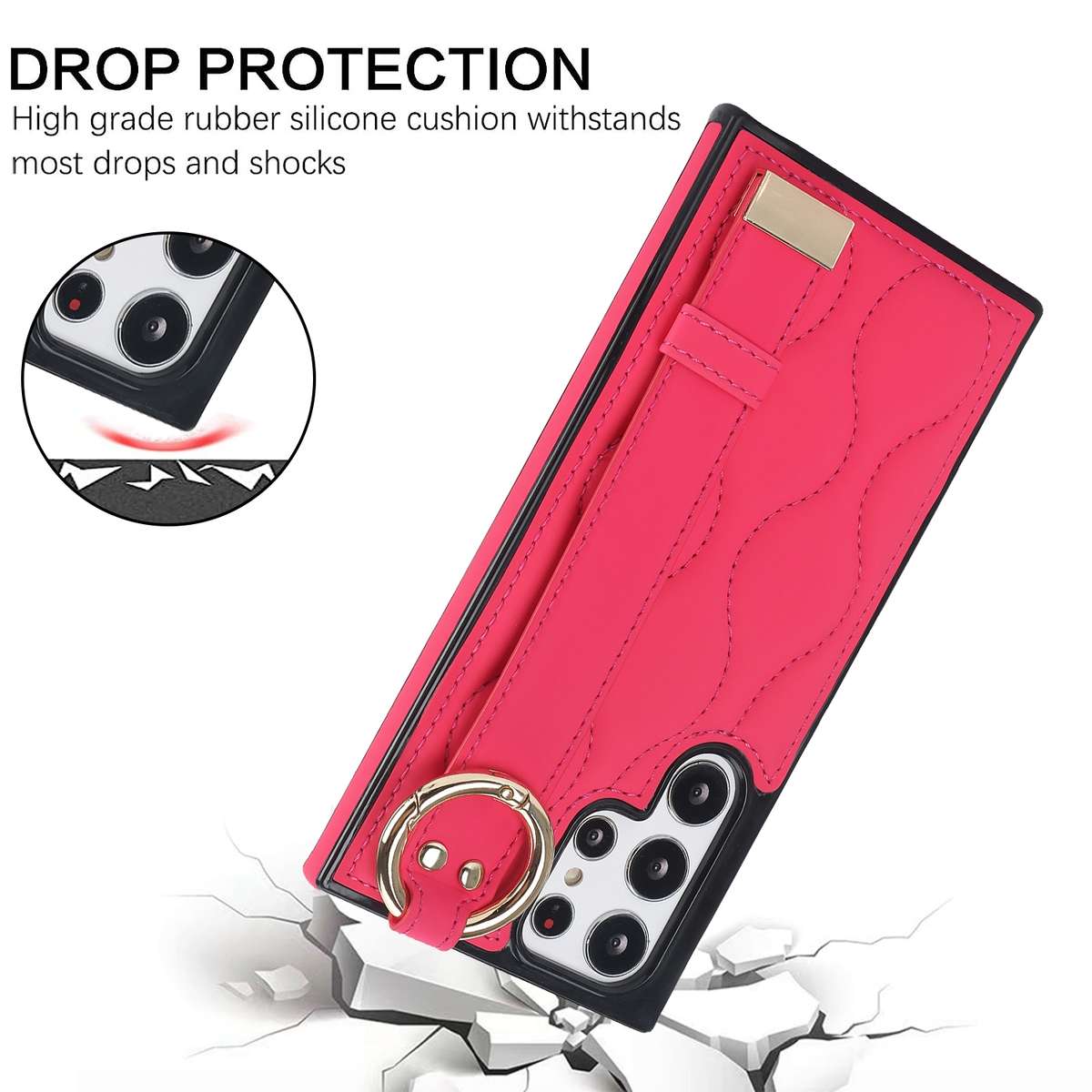 For Samsung Galaxy S22 Ultra Non-slip Full Coverage Ring PU Phone Case with Wristband(Brown)