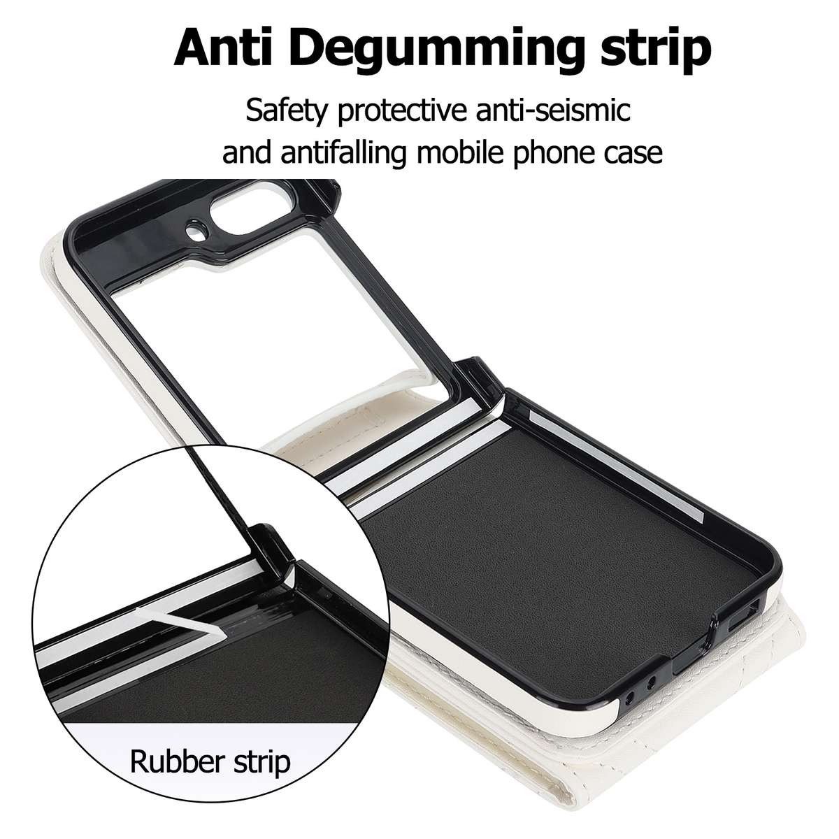 For Samsung Galaxy Z Flip5 V-shaped RFID Card Slot Phone Case with Ring Holder(White)