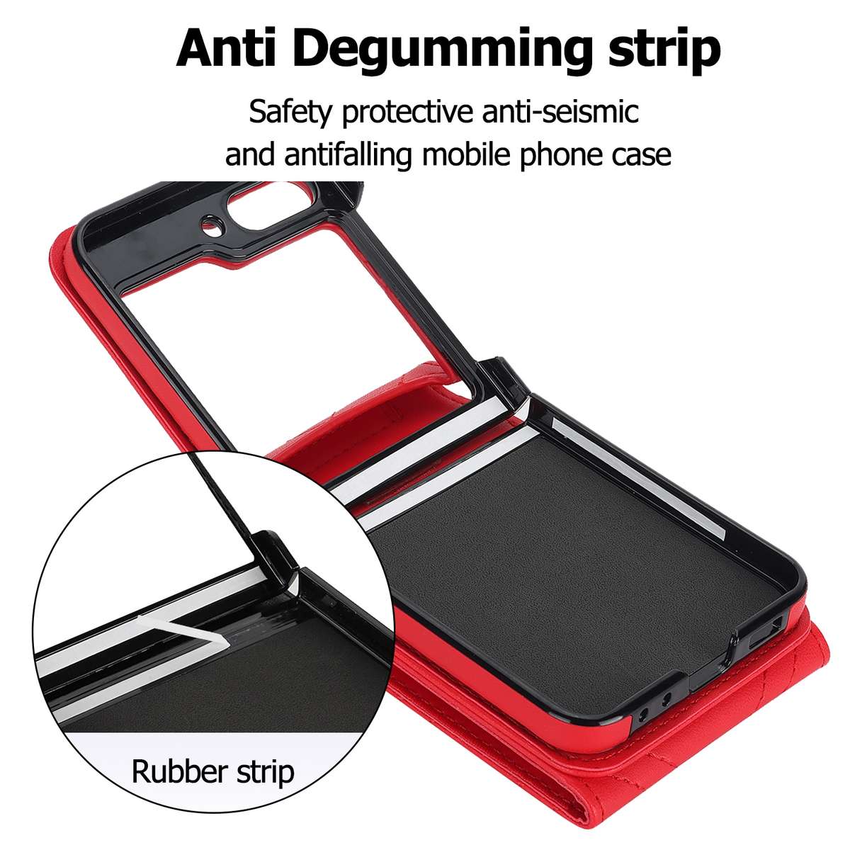 For Samsung Galaxy Z Flip5 V-shaped RFID Card Slot Phone Case with Ring Holder(Red)