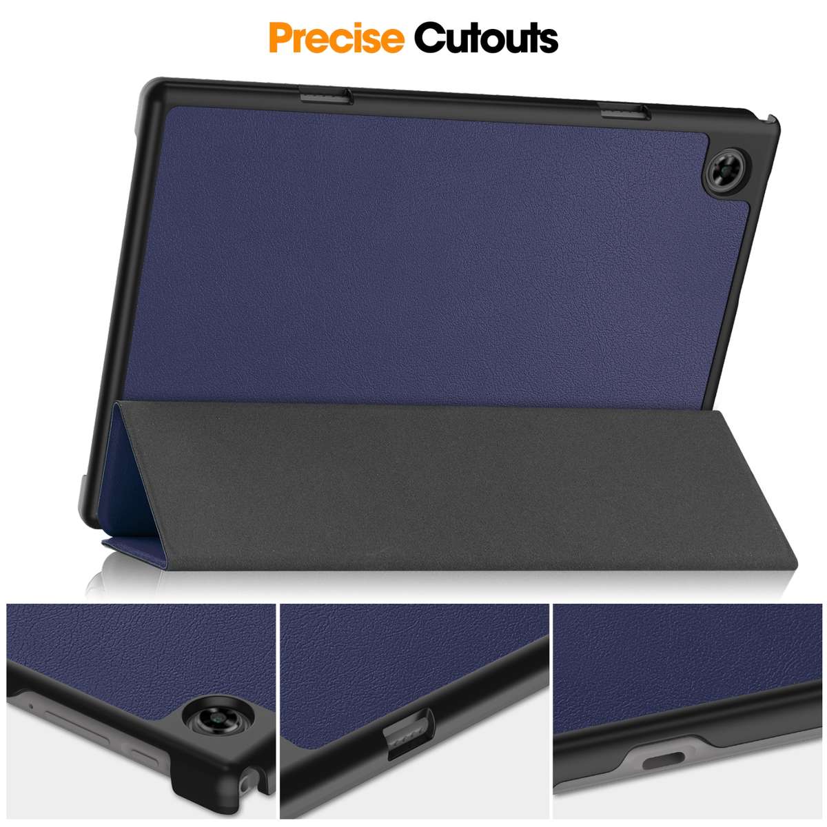 For Teclast M40 Pro 2023 Custer Pure Color 3-Fold Holder Leather Tablet Case(Dark Blue)