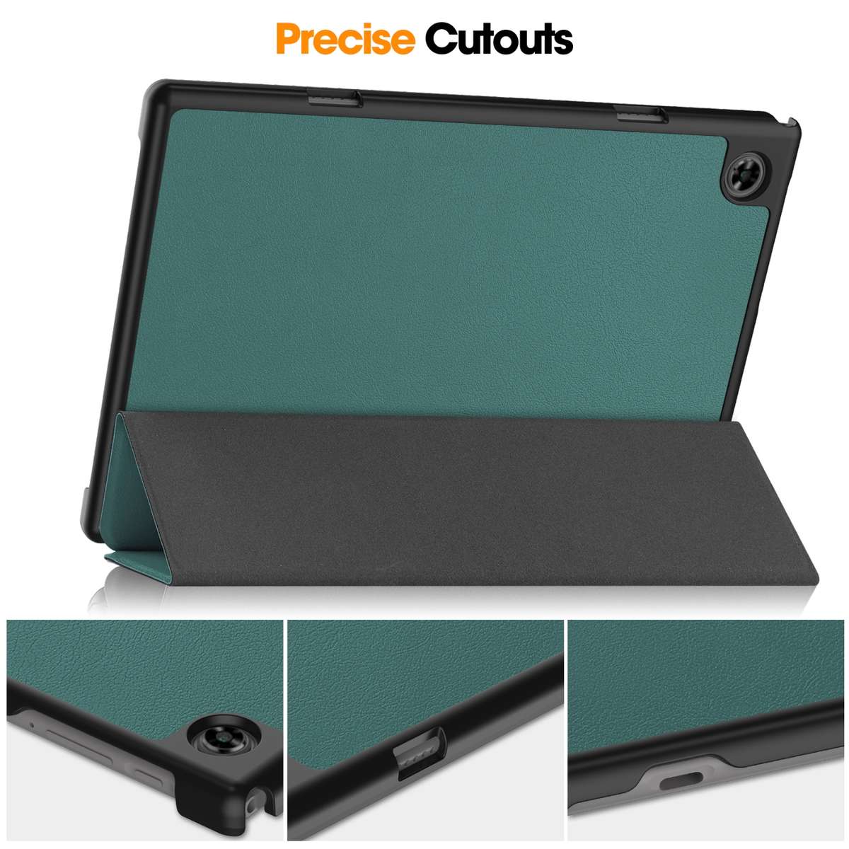 For Teclast M40 Pro 2023 Custer Pure Color 3-Fold Holder Leather Tablet Case(Dark Green)