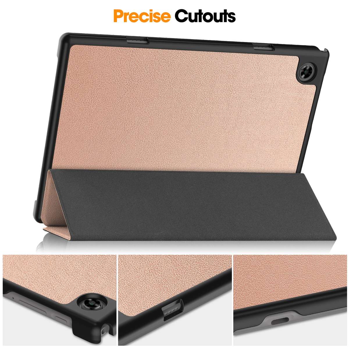 For Teclast M40 Pro 2023 Custer Pure Color 3-Fold Holder Leather Tablet Case(Rose Gold)