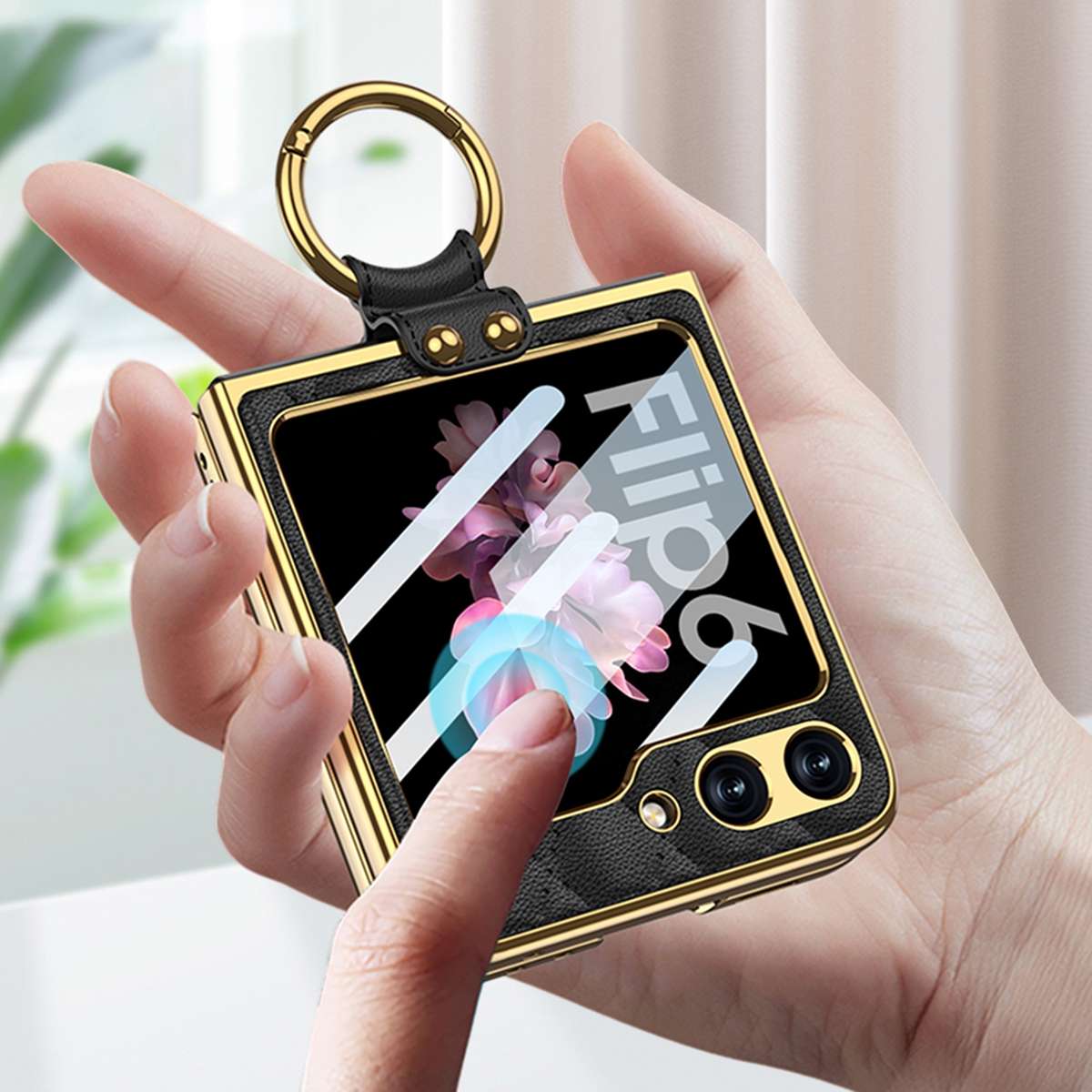 For Samsung Galaxy Z Flip6/7 FE GKK Integrated Plating Diamond Texture PU Phone Case w ... (Black)