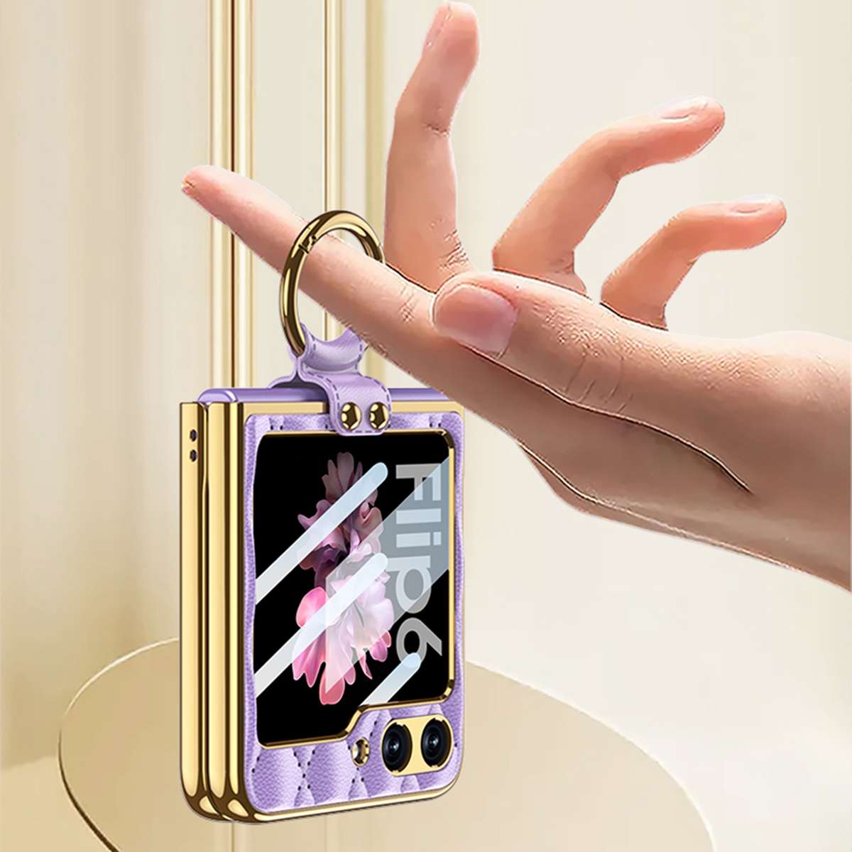 For Samsung Galaxy Z Flip6/7 FE GKK Integrated Plating Diamond Texture PU Phone Case w ... (Black)