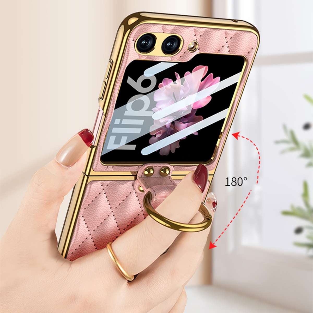 For Samsung Galaxy Z Flip6/7 FE GKK Integrated Plating Diamond Texture PU Phone Case w ... (Black)