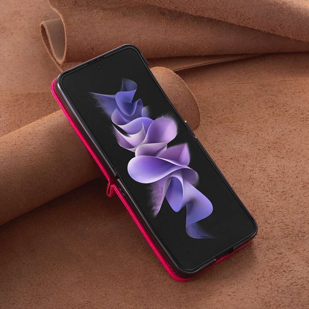 For Samsung Galaxy Z Flip5 Embossing Two Butterflies Leather Phone Case(Rose Red)
