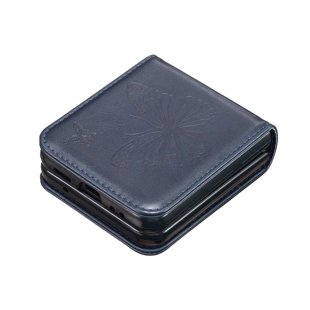 For Samsung Galaxy Z Flip4 Embossing Two Butterflies Leather Phone Case(Blue)