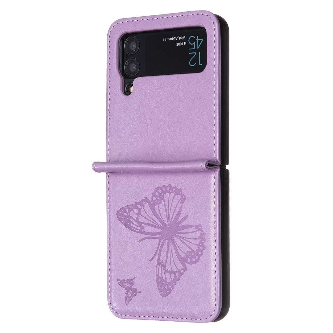 For Samsung Galaxy Z Flip4 Embossing Two Butterflies Leather Phone Case(Purple)
