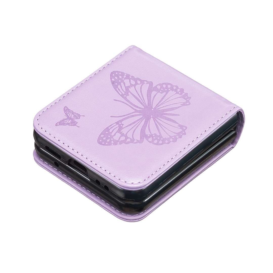 For Samsung Galaxy Z Flip4 Embossing Two Butterflies Leather Phone Case(Purple)