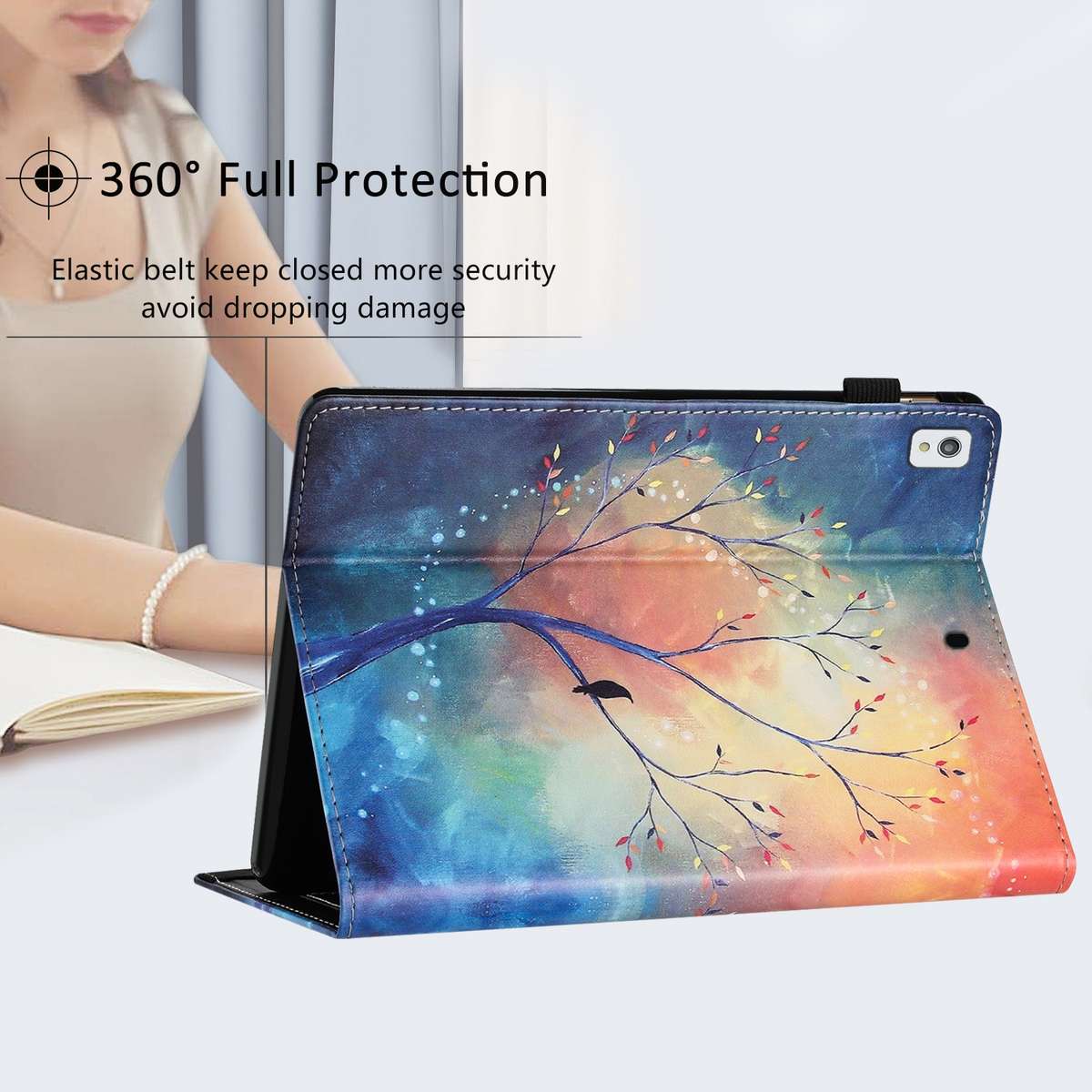 For iPad 10.5 2019 Sewing Litchi Texture Smart Leather Tablet Case(Oil Painting Tree)