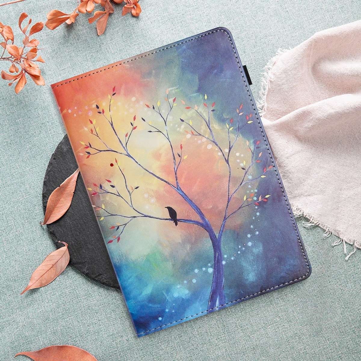 For iPad 10.5 2019 Sewing Litchi Texture Smart Leather Tablet Case(Oil Painting Tree)