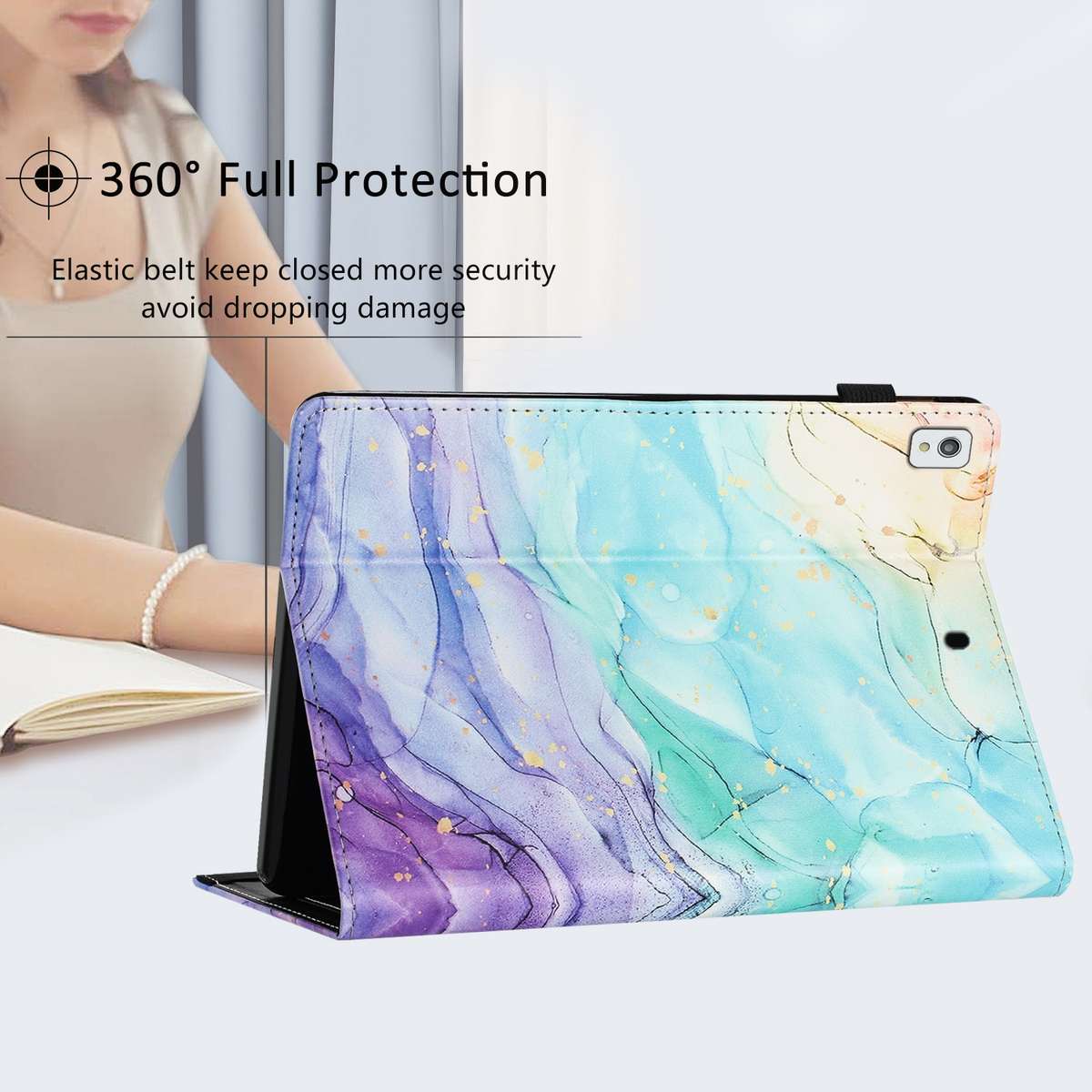 For iPad 10.5 2019 Sewing Litchi Texture Smart Leather Tablet Case(Oil Painting)