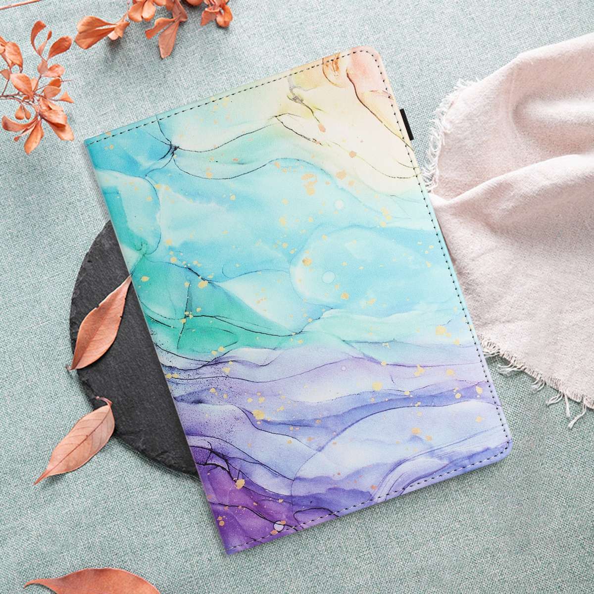 For iPad 10.5 2019 Sewing Litchi Texture Smart Leather Tablet Case(Oil Painting)