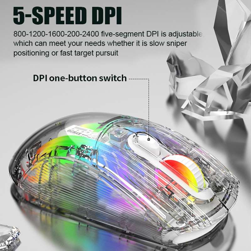 XUNFOX XYH20RGB 2.4G + BT + Wired Transparent 2400DPI RGB Light Gaming Mouse(Black)