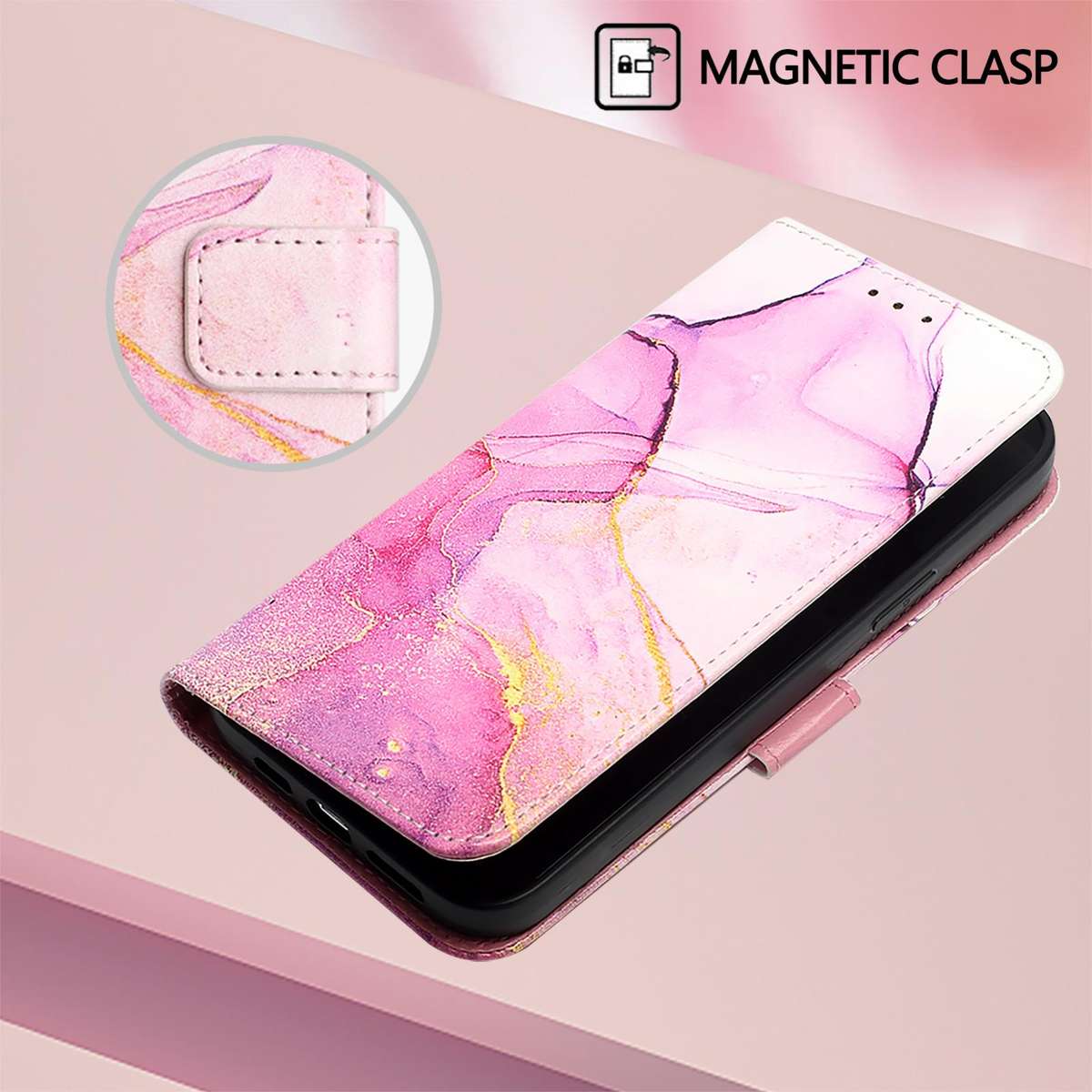 For Honor Magic8 Pro Air PT003 Marble Pattern Flip Leather Phone Case(Pink Purple Gold)