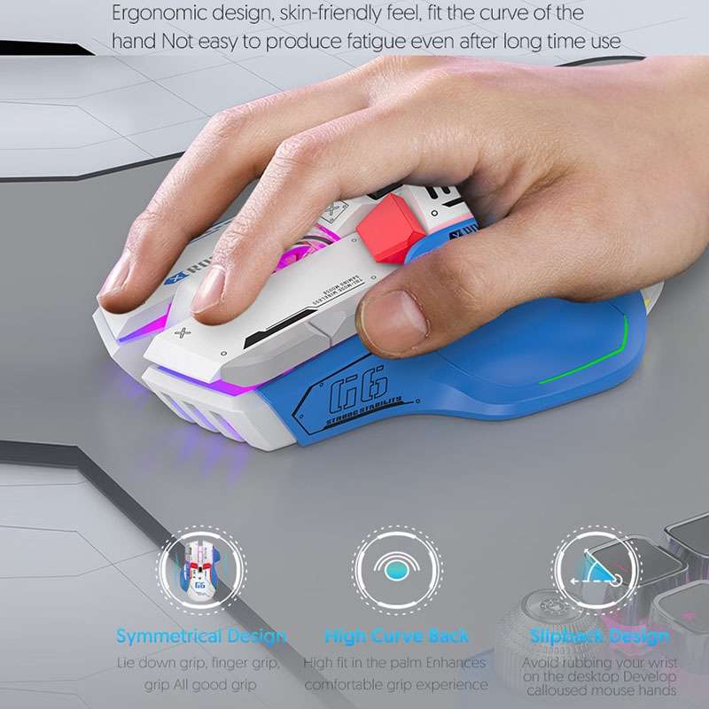 HXSJ G6 10 Keys RGB 12800DPI Tri-mode Wireless Gaming Mouse(White)