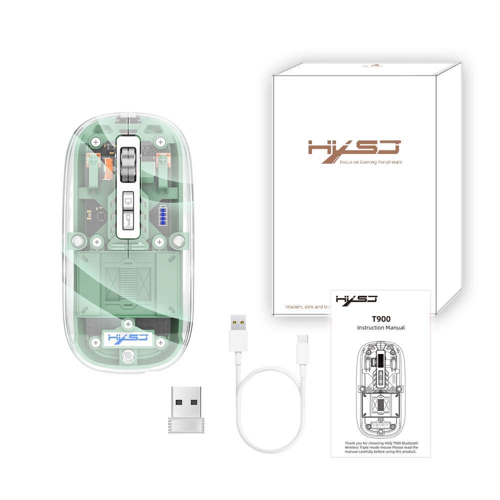 HXSJ T900 Transparent Magnet Three-mode Wireless Gaming Mouse(Orange)