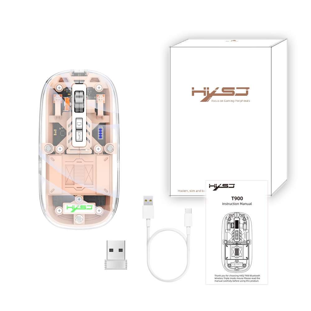 HXSJ T900 Transparent Magnet Three-mode Wireless Gaming Mouse(Orange)