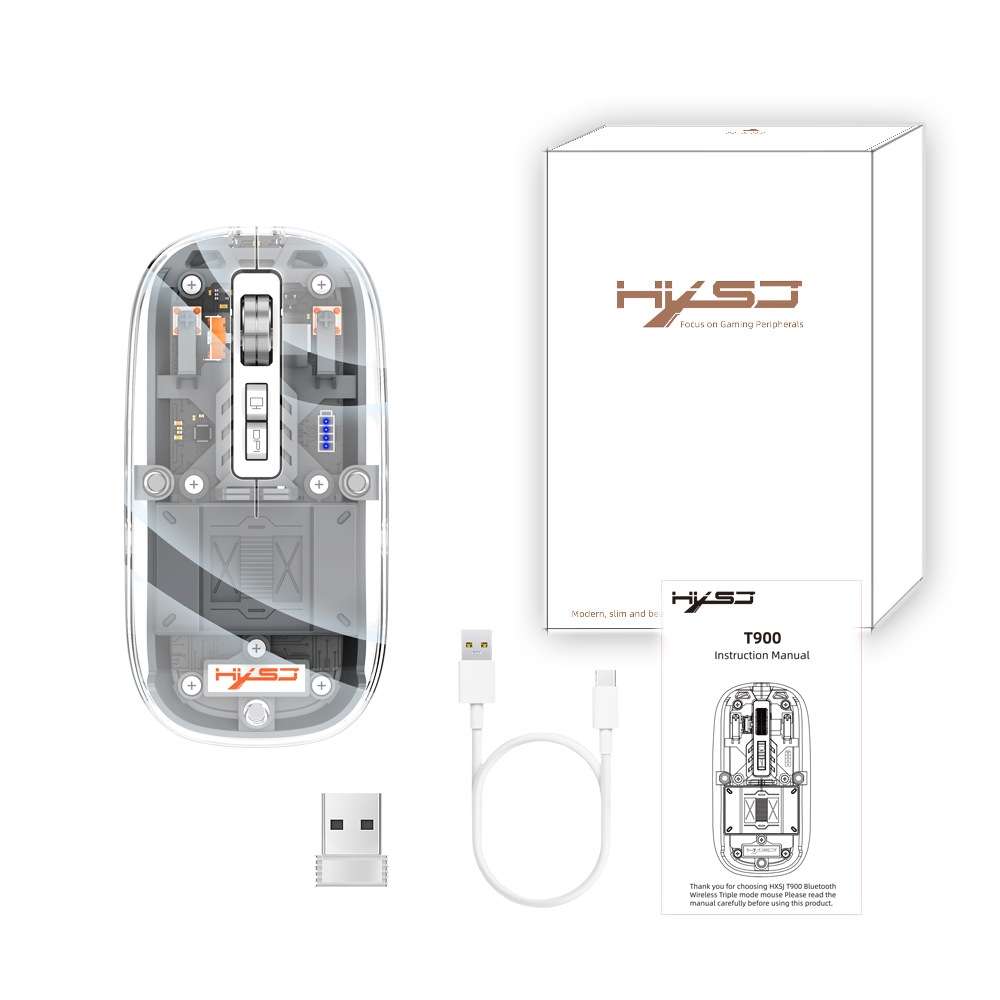 HXSJ T900 Transparent Magnet Three-mode Wireless Gaming Mouse(Orange)