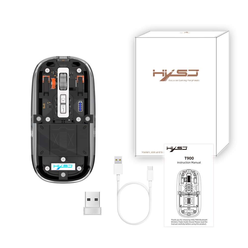HXSJ T900 Transparent Magnet Three-mode Wireless Gaming Mouse(Orange)
