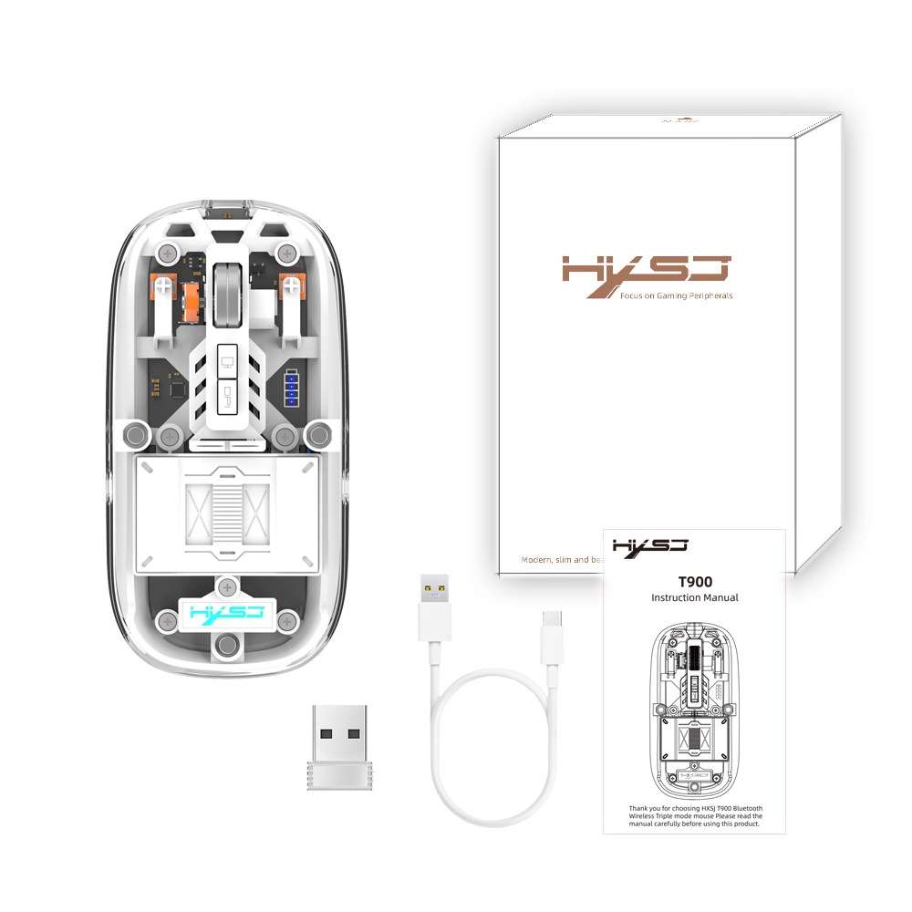 HXSJ T900 Transparent Magnet Three-mode Wireless Gaming Mouse(Orange)