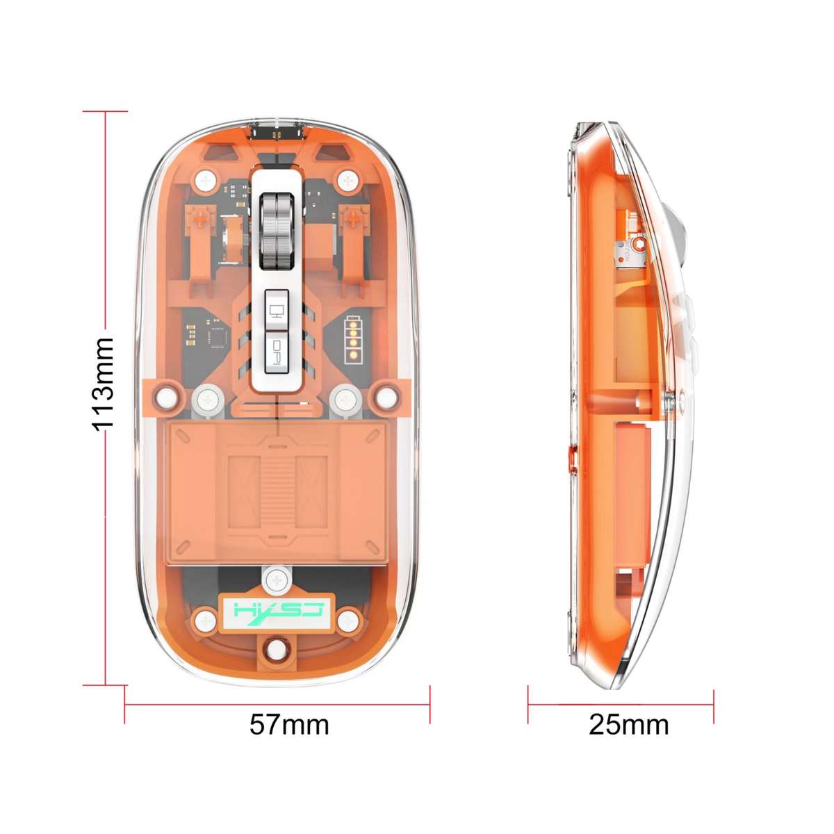 HXSJ T900 Transparent Magnet Three-mode Wireless Gaming Mouse(Orange)
