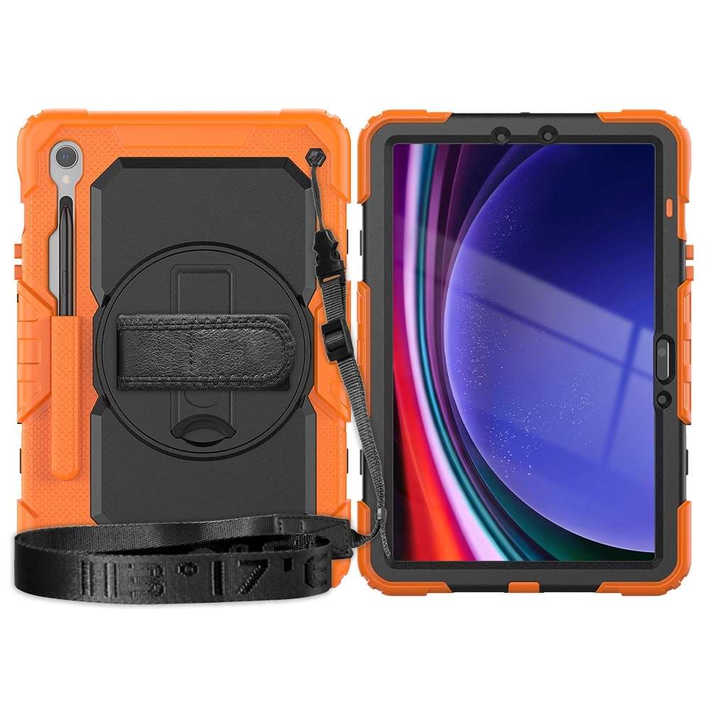 For Samsung Galaxy Tab S9 / S9 FE / S10 FE Lucky Wheel Grip Silicone Hybrid PC ... (Orange+Black)