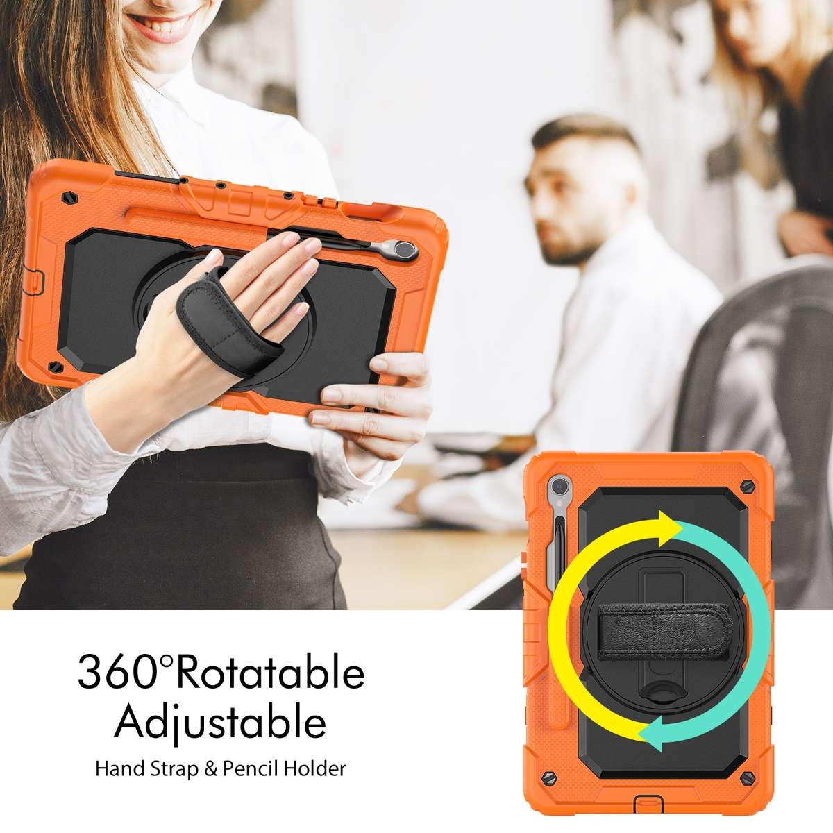 For Samsung Galaxy Tab S9 / S9 FE / S10 FE Lucky Wheel Grip Silicone Hybrid PC ... (Orange+Black)