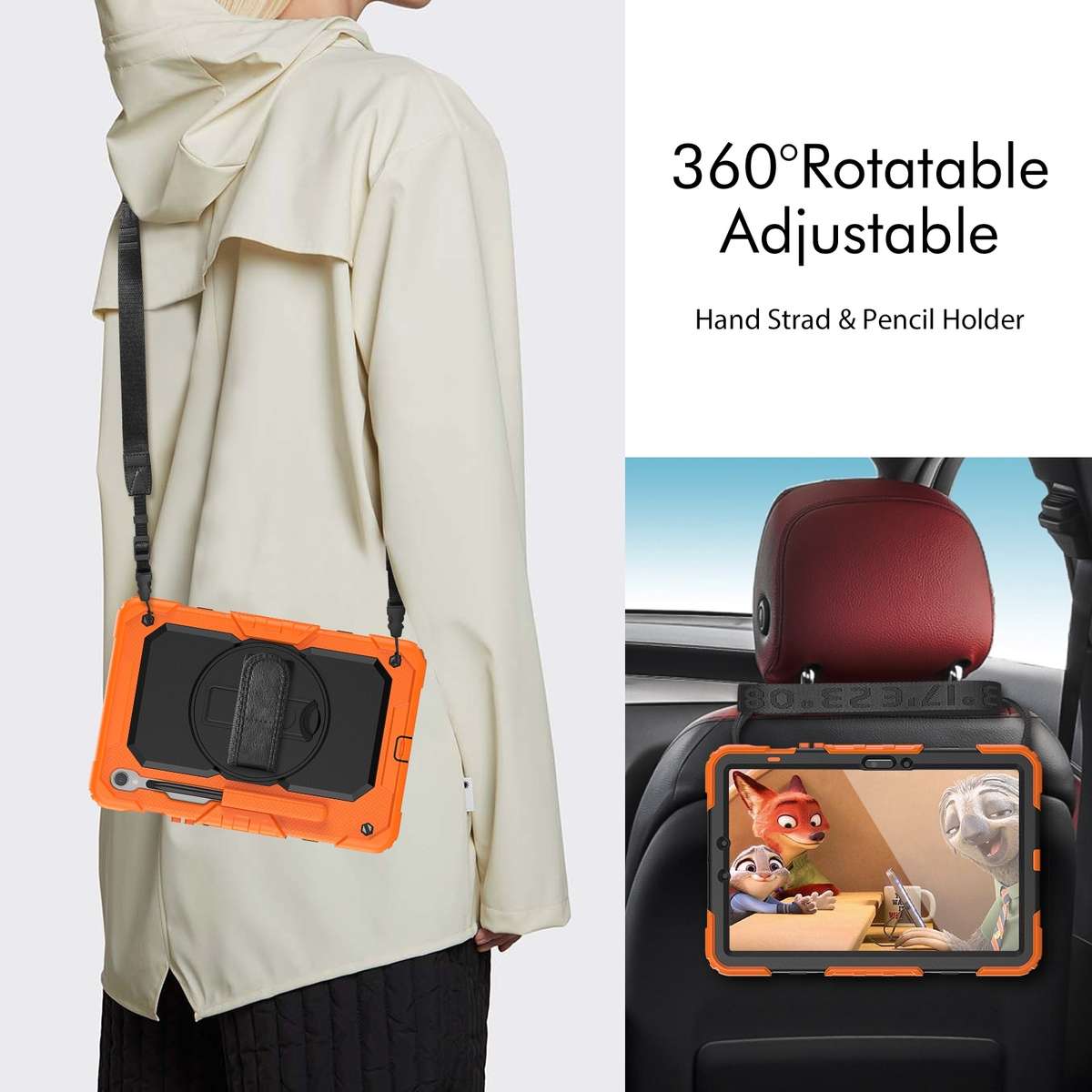 For Samsung Galaxy Tab S9 / S9 FE / S10 FE Lucky Wheel Grip Silicone Hybrid PC ... (Orange+Black)