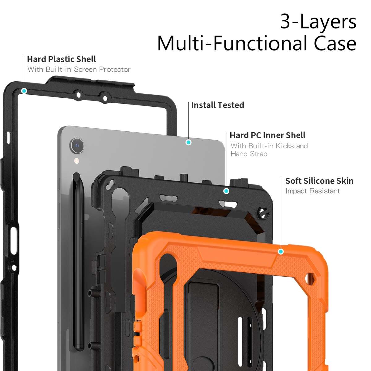 For Samsung Galaxy Tab S9 / S9 FE / S10 FE Lucky Wheel Grip Silicone Hybrid PC ... (Orange+Black)