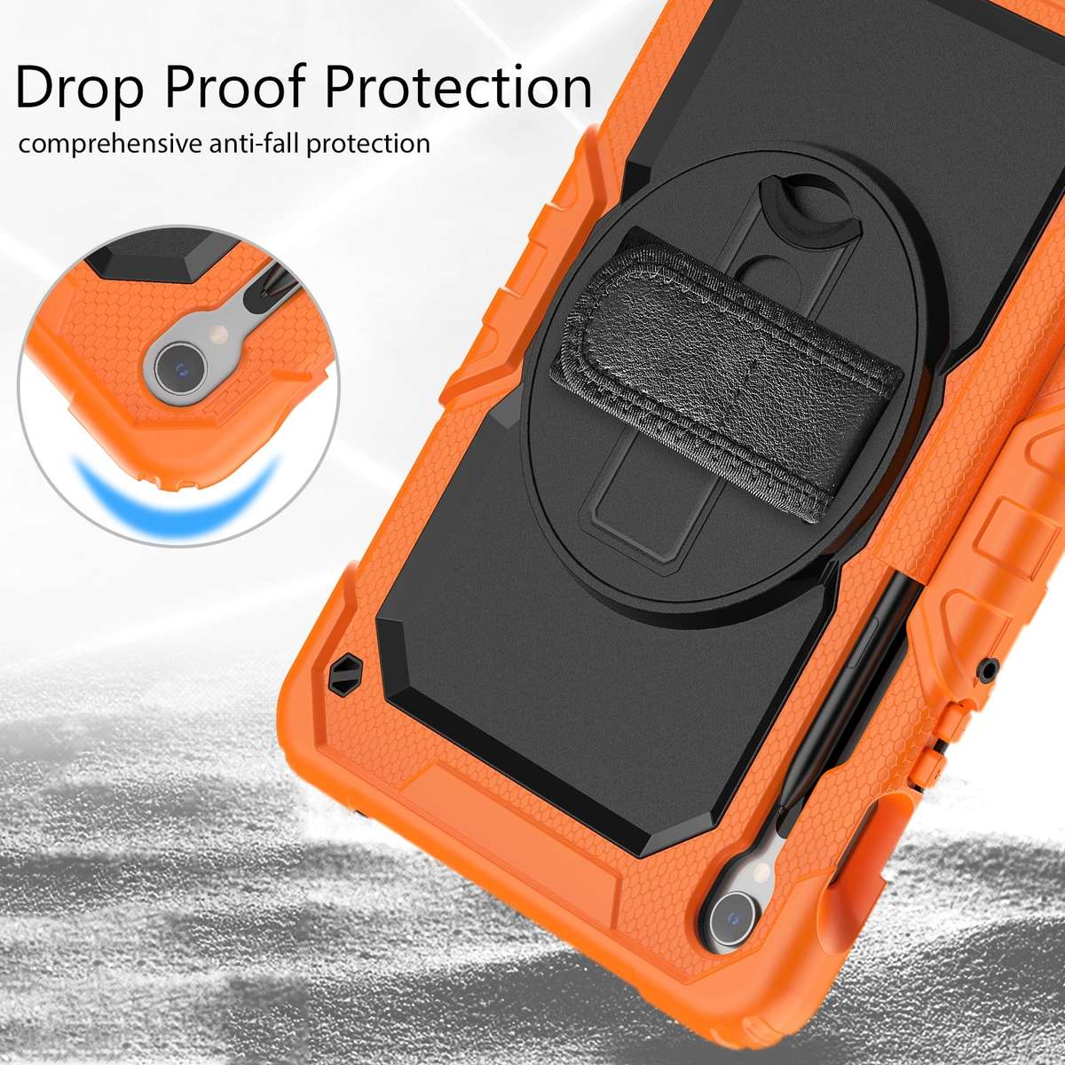 For Samsung Galaxy Tab S9 / S9 FE / S10 FE Lucky Wheel Grip Silicone Hybrid PC ... (Orange+Black)