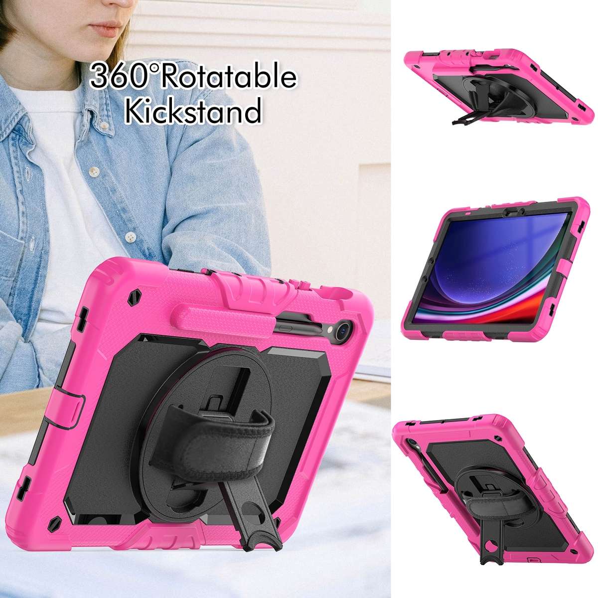 For Samsung Galaxy Tab S9 / S9 FE / S10 FE Lucky Wheel Grip Silicone Hybrid PC ... (Orange+Black)