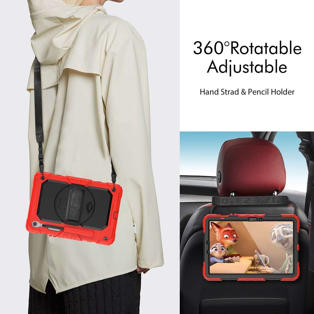 For Samsung Galaxy Tab S9 / S9 FE / S10 FE Lucky Wheel Grip Silicone Hybrid PC Tab ... (Red+Black)