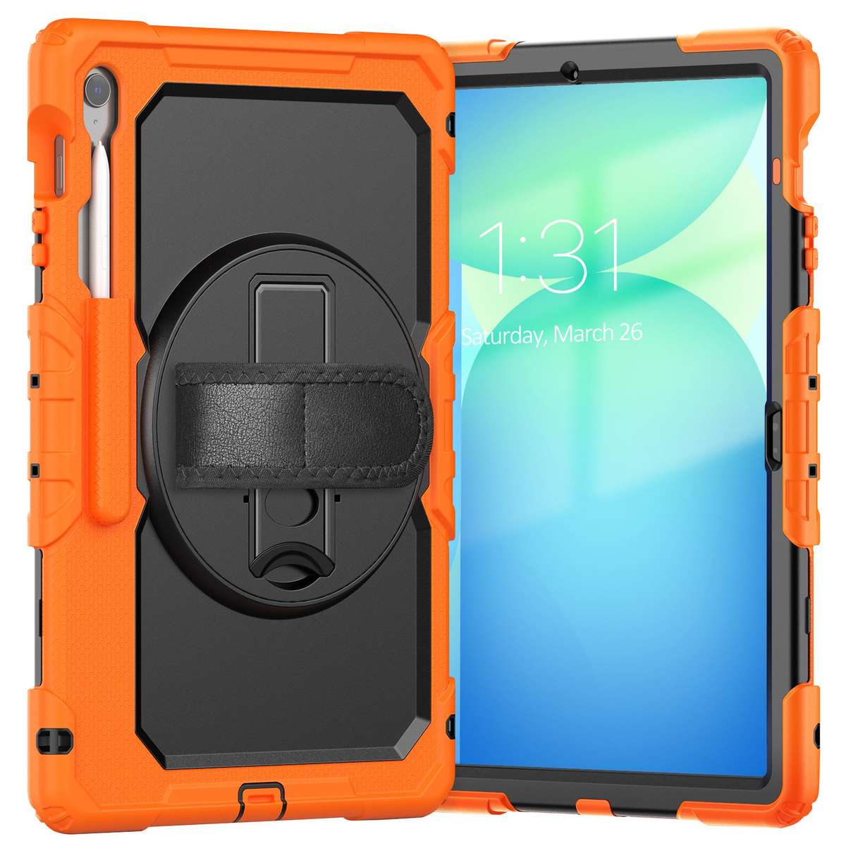 For Samsung Galaxy Tab S10 FE+ Lucky Wheel Grip Silicone Hybrid PC Tablet Case ... (Orange+Black)