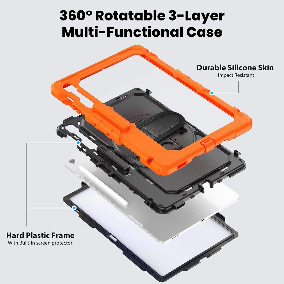 For Samsung Galaxy Tab S10 FE+ Lucky Wheel Grip Silicone Hybrid PC Tablet Case ... (Orange+Black)