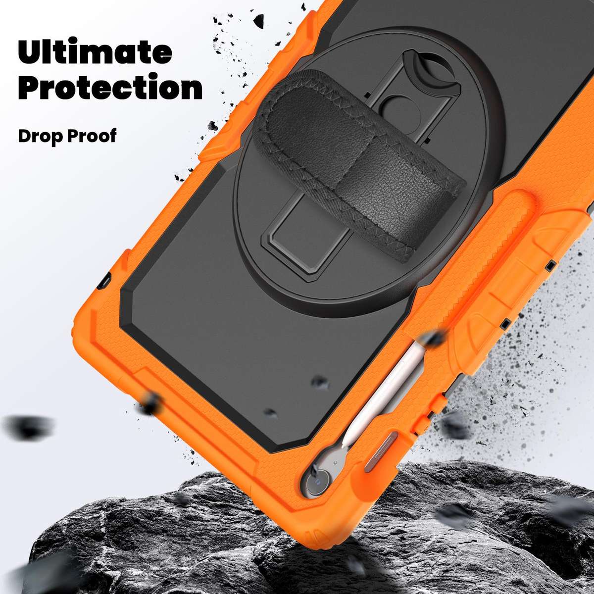 For Samsung Galaxy Tab S10 FE+ Lucky Wheel Grip Silicone Hybrid PC Tablet Case ... (Orange+Black)