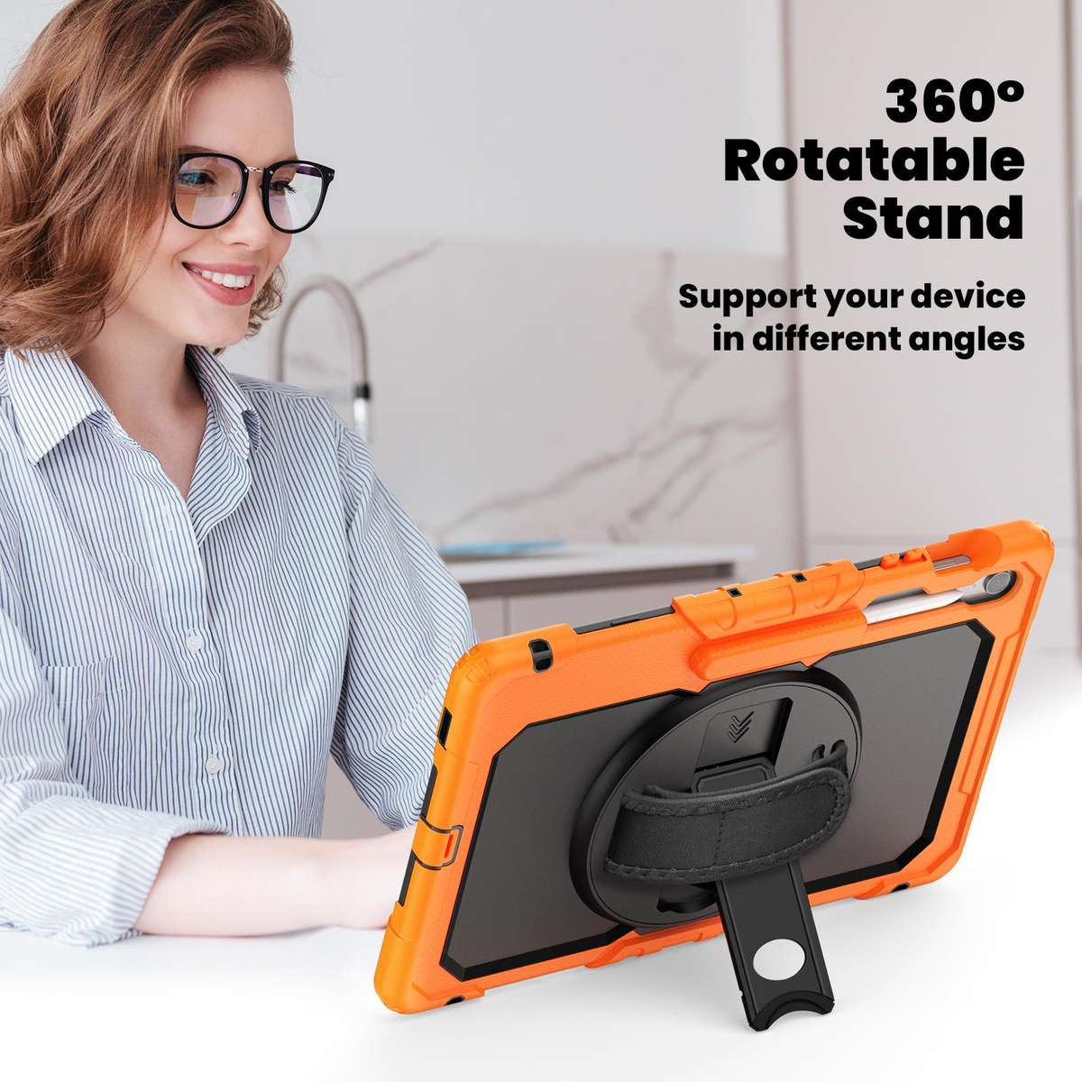 For Samsung Galaxy Tab S10 FE+ Lucky Wheel Grip Silicone Hybrid PC Tablet Case ... (Orange+Black)