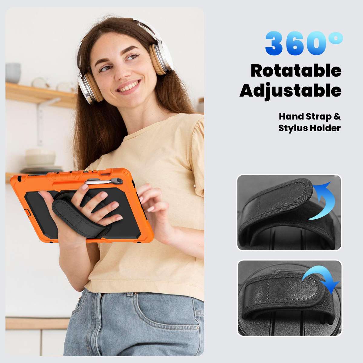 For Samsung Galaxy Tab S10 FE+ Lucky Wheel Grip Silicone Hybrid PC Tablet Case ... (Orange+Black)
