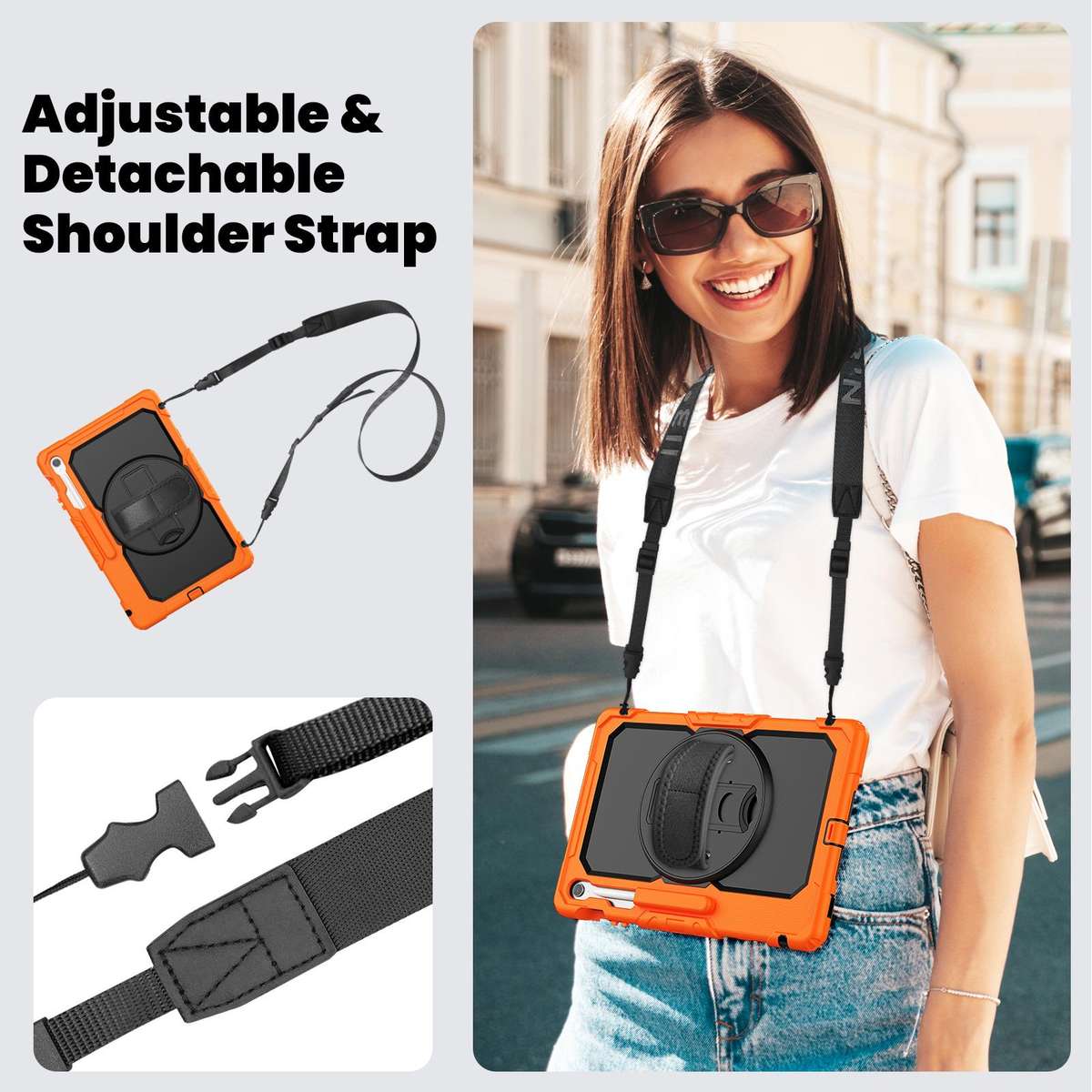 For Samsung Galaxy Tab S10 FE+ Lucky Wheel Grip Silicone Hybrid PC Tablet Case ... (Orange+Black)