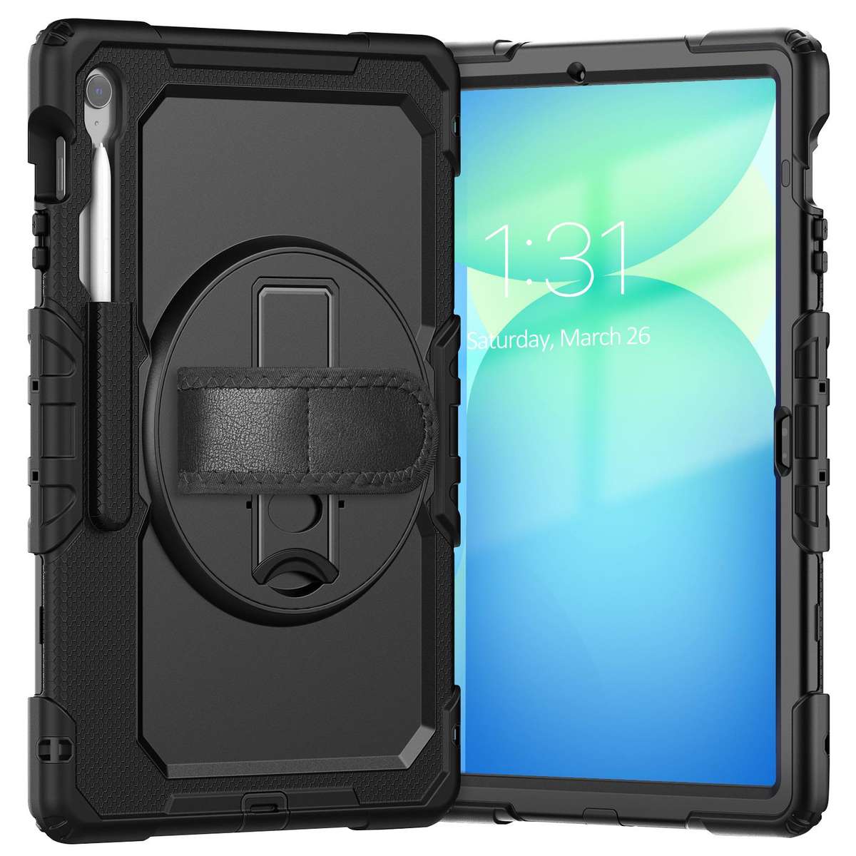 For Samsung Galaxy Tab S10 FE+ Lucky Wheel Grip Silicone Hybrid PC Tablet Case with Sh ... (Black)
