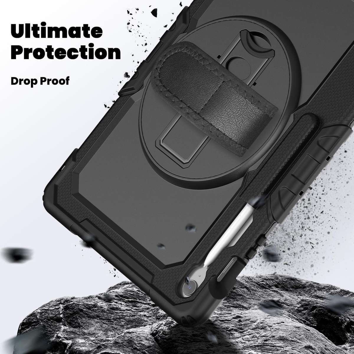 For Samsung Galaxy Tab S10 FE+ Lucky Wheel Grip Silicone Hybrid PC Tablet Case with Sh ... (Black)