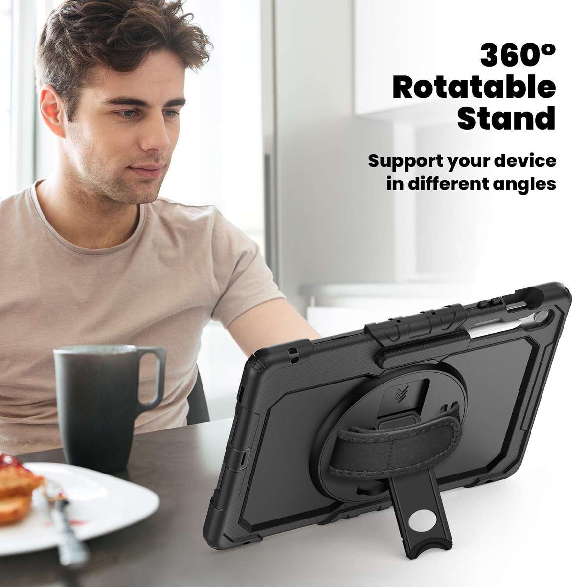 For Samsung Galaxy Tab S10 FE+ Lucky Wheel Grip Silicone Hybrid PC Tablet Case with Sh ... (Black)