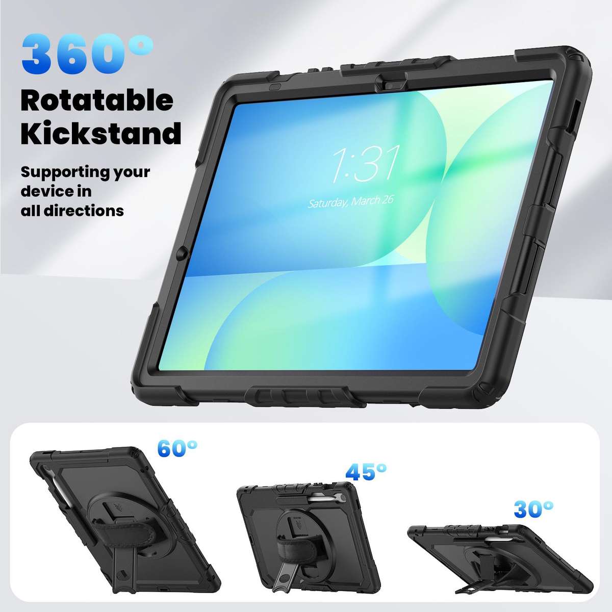 For Samsung Galaxy Tab S10 FE+ Lucky Wheel Grip Silicone Hybrid PC Tablet Case with Sh ... (Black)