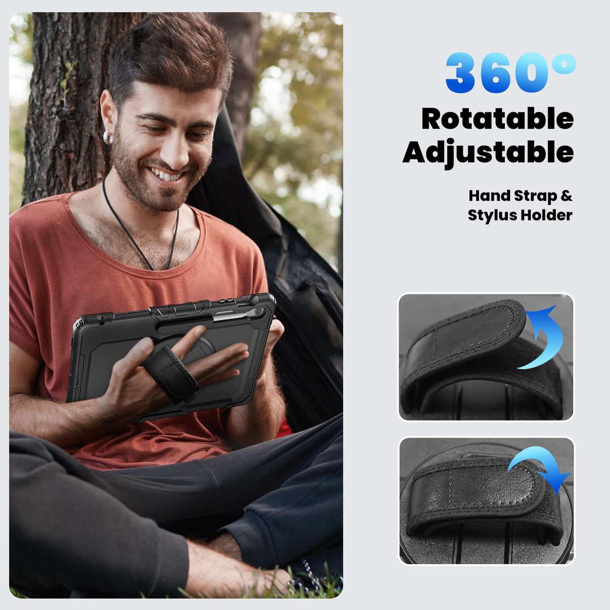 For Samsung Galaxy Tab S10 FE+ Lucky Wheel Grip Silicone Hybrid PC Tablet Case with Sh ... (Black)