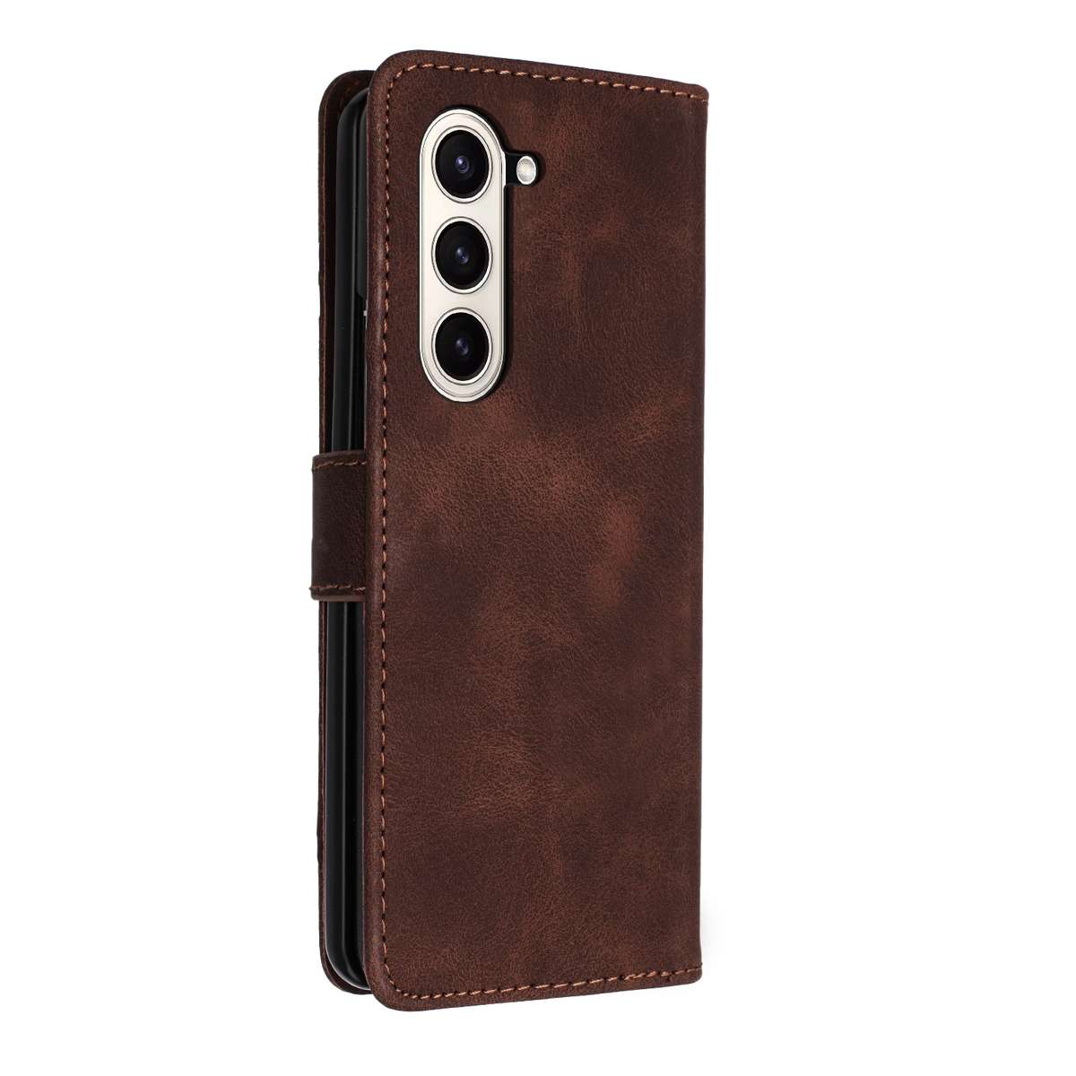 For Samsung Galaxy Z Fold5 Line Pattern Skin Feel Leather Phone Case(Coffee)
