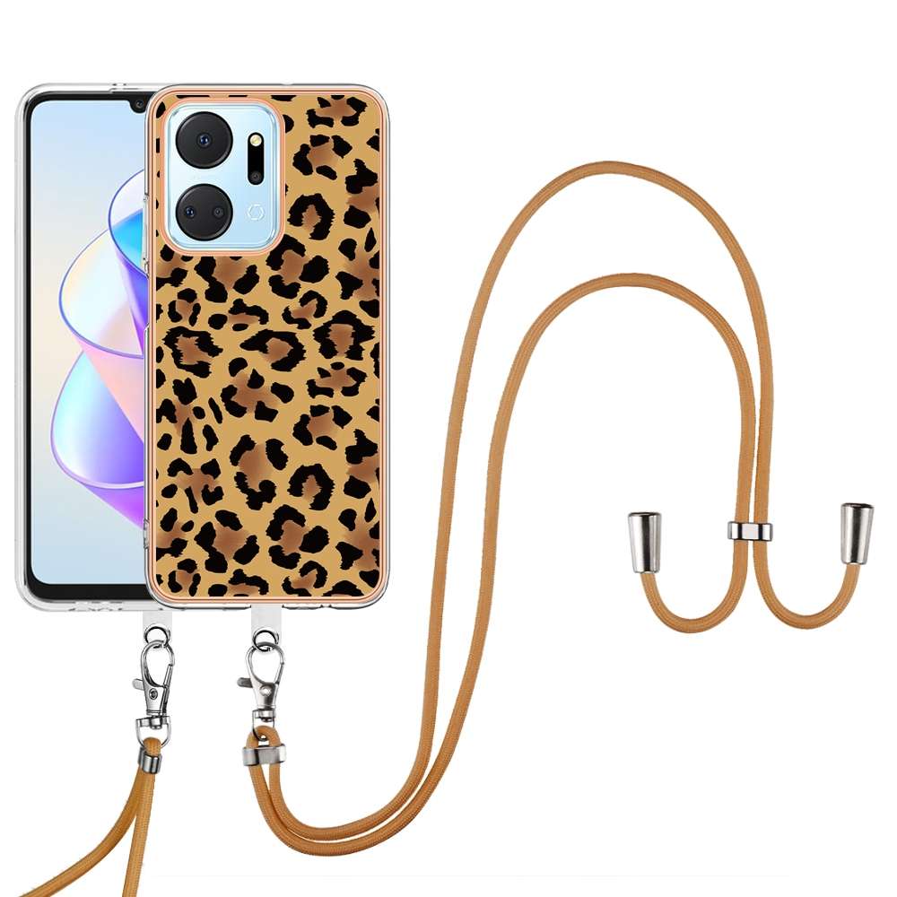 For Honor X7a Electroplating Dual-side IMD Phone Case with Lanyard(Smile)